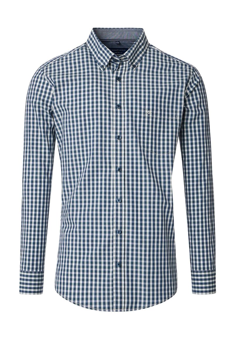 Langarmhemd in navy en wit ruitpatroon, van katoen, met een button-down kraag, een borstzak en een afgeronde zoom.