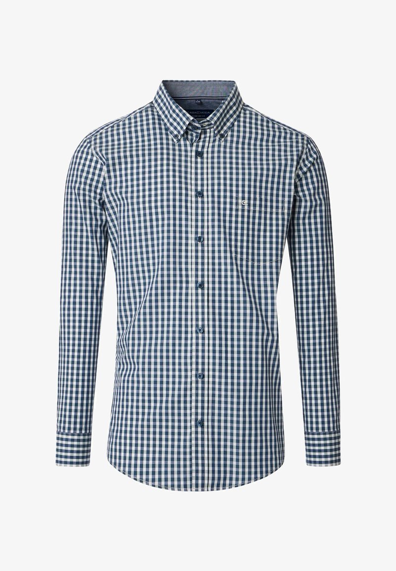 Langarmhemd in navy en wit ruitpatroon, van katoen, met een button-down kraag, een borstzak en een afgeronde zoom.