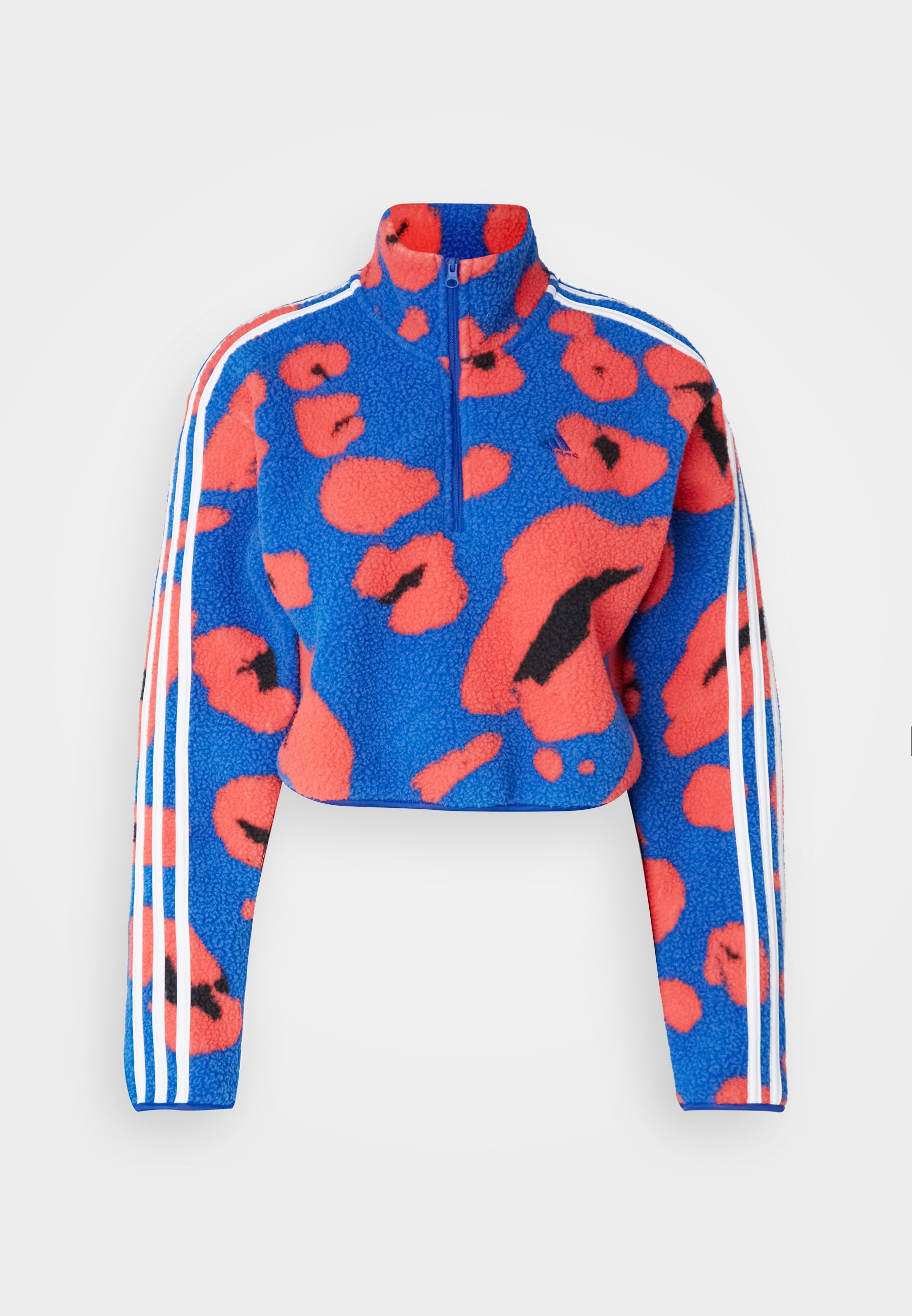★adidas★ Animal Print Fleece Crop Half Zip Up Top Sky Blue Women's adidas Essentials 3-Stripes Animal Print Cropped 1/4