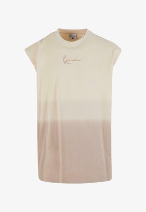 T-shirt oversize beige clair, en coton, avec un design dégradé allant du beige clair au beige plus foncé, et un logo brodé discret à l'avant.