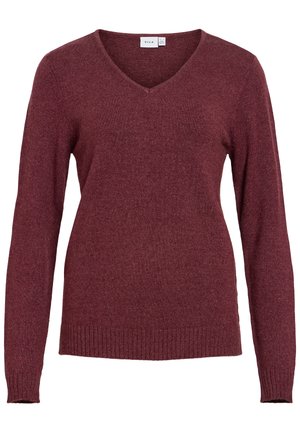 VILA, VIRIL V-NECK L/S KNIT TOP - NOOS - Πουλόβερ - port royale