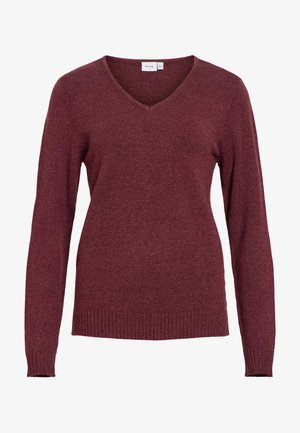VILA, VIRIL V-NECK L/S KNIT TOP - NOOS - Πουλόβερ - port royale