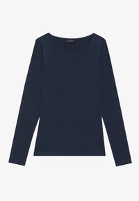 Maglietta a maniche lunghe color navy con colletto rotondo. Realizzata in un tessuto morbido e liscio; presenta una silhouette aderente e dettagli di cucitura discreti.