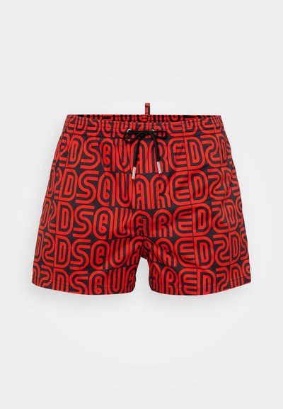 Shorts de bain rouges avec un motif en répétition du logo noir "DSquared", taille élastique, cordon de serrage ajustable et poches latérales.