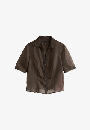Next, REGULAR FIT - SHEER V-NECK SHORT SLEEVE SHIRT . - Košilová halenka - chocolate brown