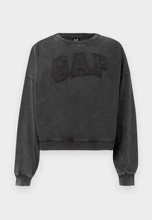 Sweatshirt acabadinho em cinza feito de tecido suave, com o logótipo "GAP" bordado ao centro, punhos canelados e decote redondo.