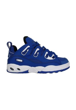 Zapatillas deportivas azules con un upper texturizado, suela blanca y múltiples pasadores. Presentan un pequeño logotipo y orificios de ventilación en el lateral.