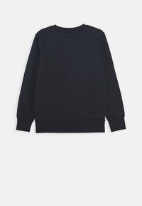 Felpa nera in cotone con maniche lunghe, scollo rotondo, polsini e orlo a coste. Tessuto liscio e un design semplice e senza ornamenti.