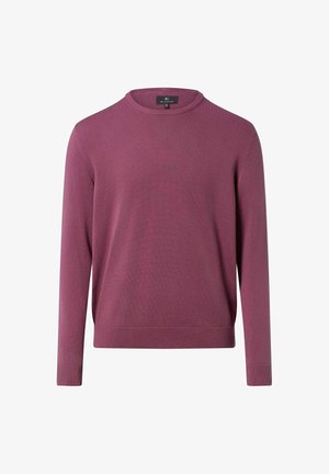 Maglione girocollo in un tessuto morbido e strutturato di colore malva scuro. Presenta maniche lunghe e orlo e polsini a coste per una finitura aderente.