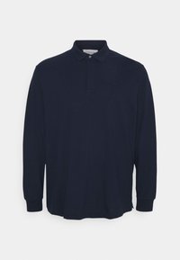 Polo shirt à manches longues bleu marine en coton, doté d'un col classique, d'une patte de boutonnage et d'un petit logo brodé sur la poitrine.