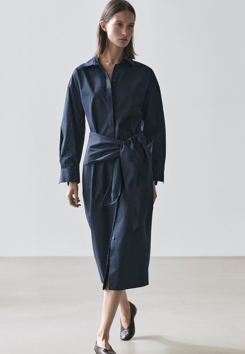 massimo dutti navy blue dress Flowing midi dress  Blue  Dress