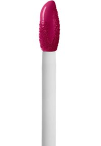 Une pointe applicatrice magenta à texture duveteuse fixée à un manche blanc, idéale pour les produits pour les lèvres. La pointe est légèrement courbée et effilée.