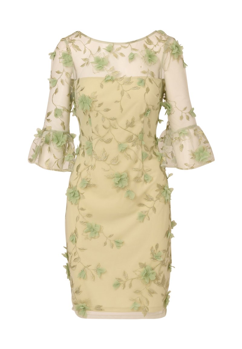 green emerald velvet dress Adrianna Papell Bell Sleeve Floral Sheath Dress main image 1