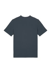 Donkergrijze katoenen T-shirt met korte mouwen, voorzien van een ronde hals en een ontspannen pasvorm. Geen zichtbare logo's of patronen op de achterkant.