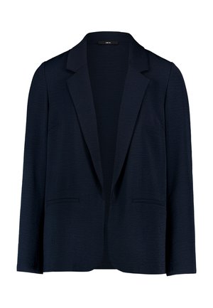 Black tailored blazer with notch lapels, long sleeves, and two front welt pockets, displayed against a white background.