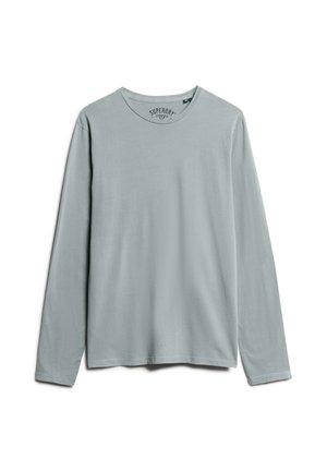 Camiseta de manga larga gris claro, hecha de tela suave, con un escote redondo y un diseño simple, sin adornos ni patrones.