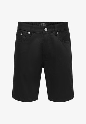 Črni denim kratke hlače z gumbom spredaj, zankami za pas in dizajnom s petimi žepi, znamke Only & Sons.