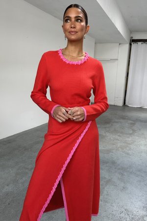 SYDNEY WRAP DRESS - Strikkjoler - red