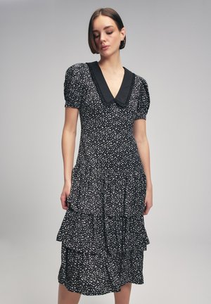 WITH EMBROIDERED NECK - Jurk - dotted black