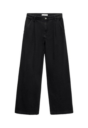 Black wide-leg jeans made from denim, featuring a high waist, front pockets, and a button closure. The texture is smooth with minimal detailing.
