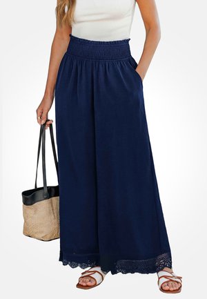 Cupshe ELEGANT TRIM WIDE LEG - Pantalon classique - dark blue