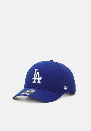 Blue baseball cap made of cotton, featuring a white embroidered "LA" logo on the front and a small white "47" logo on the side.