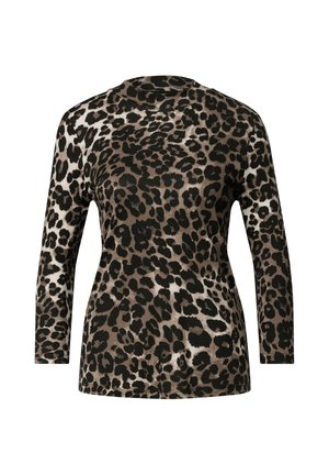 Street One, 3/4-SLEEVE SHIRT WITH A TURTLENECK AND LEOPARD PRINT - Camiseta de manga larga - black