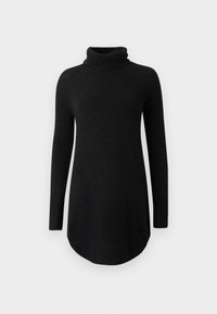 Černý žebrovaný rolák z úpletu s dlouhými rukávy a asymetrickým lemem. Měkká textura s přiléhavým střihem.