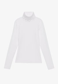 Valkoinen pitkähihaisen paita poolokauluksella, valmistettu sileästä ja joustavasta materiaalista. Ominaisuuksiin kuuluu istuva malli ja korkea, taitettu kaulus.