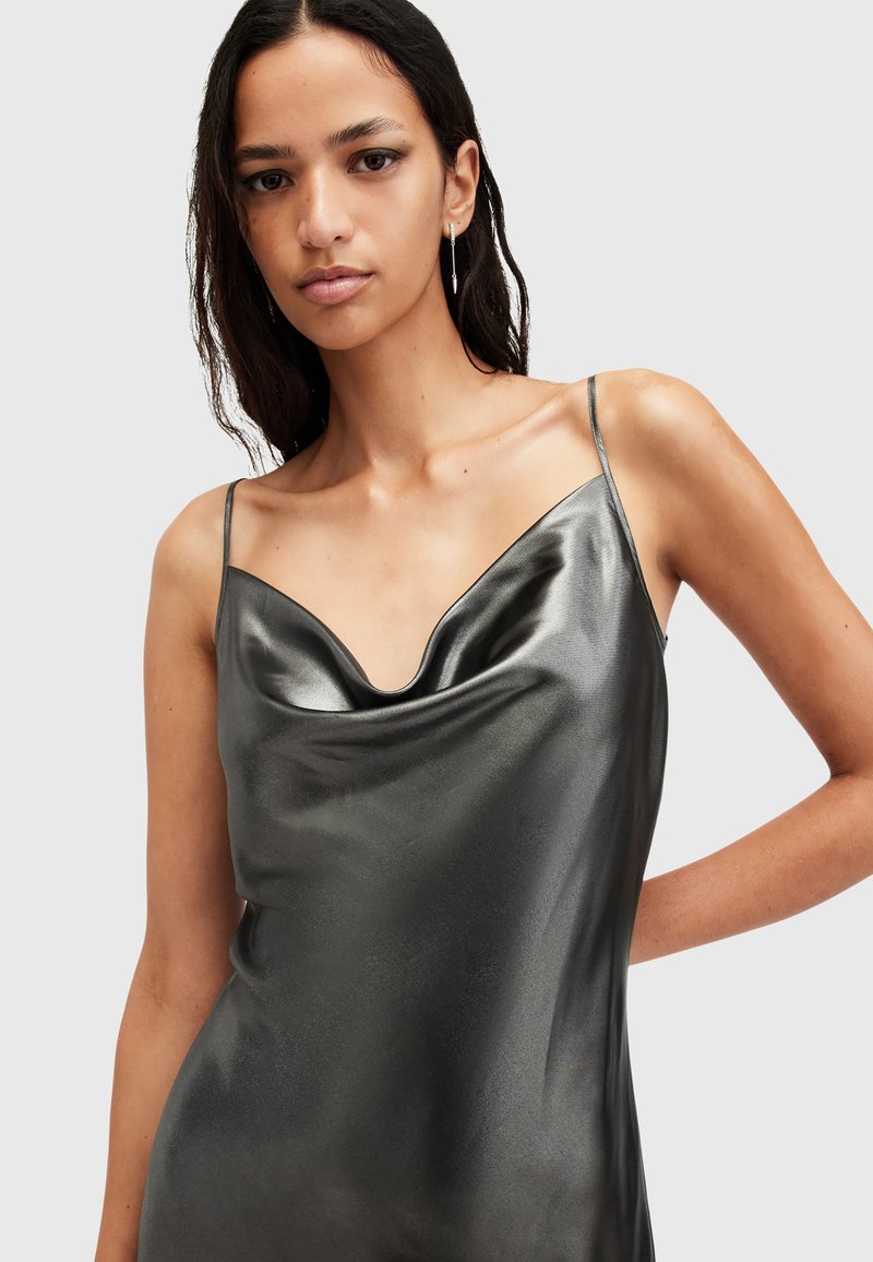 allsaints hadley sequin dress AllSaints Hadley sequin maxi dress in gunmetal grey
