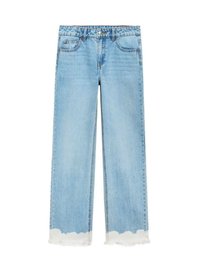 Ljusblå denimvida jeans med fransad nederkant, med femfickorsdesign och en klassisk midja i normalhöjd.