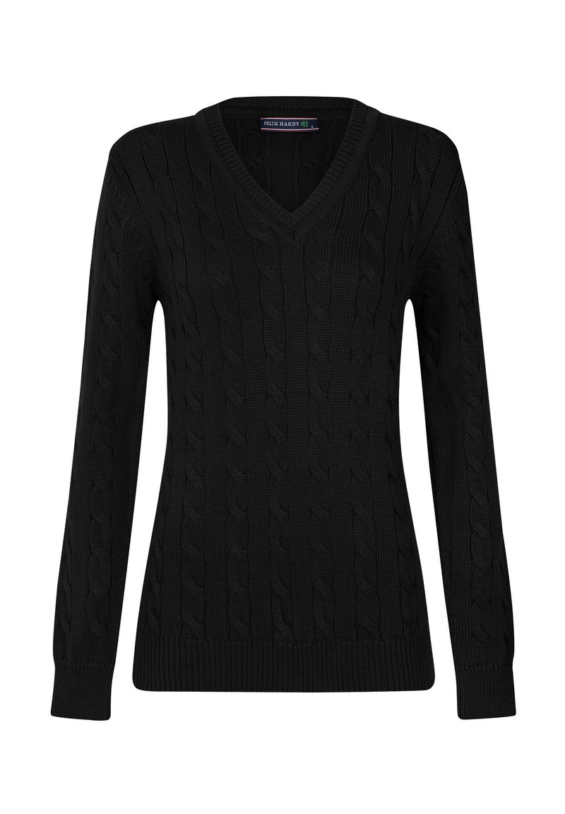Felix Hardy CABLE V-NECK - Strickpullover - black