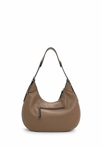 Pruun nahast käekott ümarate kujujoontega, ühe õlarihmaga ja esiküljel lukuga taskuga. Omab õmblusi ja hõbedaseid riistvaralist dekoratsioone.