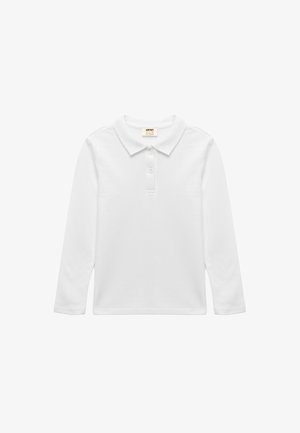 Biała polo z długim rękawem wykonana z bawełny, z klasycznym kołnierzykiem, trzema guzikami oraz ściągaczami przy mankietach dla dopasowanego wyglądu.