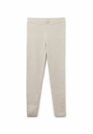 Leggings grigio chiaro realizzati in cotone elastico. Presentano una vita liscia e gambe aderenti, senza ulteriori motivi o dettagli.