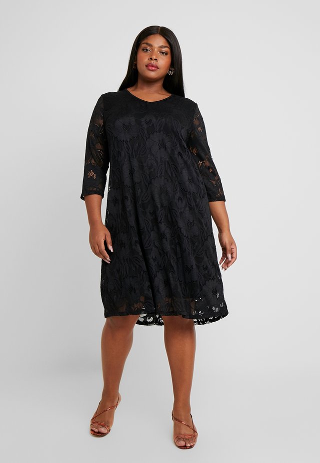 V-NECK SHIFT DRESS 3/4 SLEEVE - Kjole - black