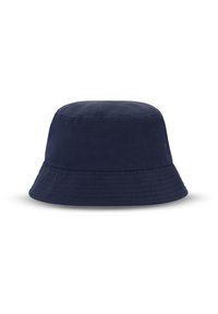 Marinblå bucket hat i mjukt tyg med rund krön och bred, nedåtlutande skärm, med subtila sömnadsdetaljer.