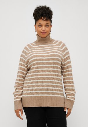 CABLE ROLL - Strickpullover - safari heather/ivory petal