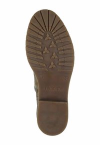 Semelle en caoutchouc marron avec un profilé à motifs comprenant des formes triangulaires et des rainures. Les inscriptions comprennent "remonte" et la taille "37."