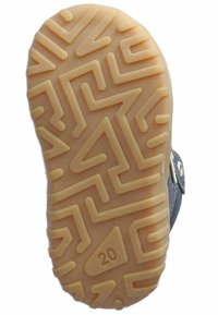 Sole di scarpa in gomma beige con motivo a zigzag. Presenta una forma arrotondata e un bordo rinforzato. Taglia segnata come "20" sul fondo.