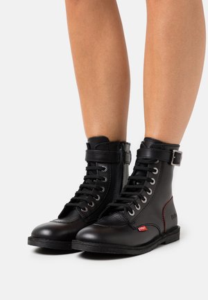 KICK TREND - Bottines à lacets - noir/fil rouge/vert