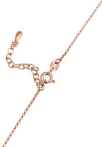 Collier en chaîne rose doré avec un design de maillons fins, doté d'un fermoir lobster et d'une chaîne d'extension pour un ajustement de la longueur.