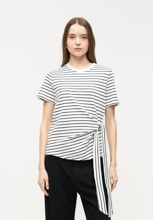 VISINNY O NECK KNOT - Μπλουζάκι με στάμπα - snow white/navy