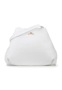 Borsa a tracolla in pelle bianca con una finitura morbida e testurizzata. Caratterizzata da una singola tracolla e un logo dorato in rilievo sulla parte anteriore.