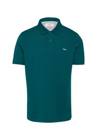 Tealowa koszulka polo wykonana z bawełny, z kołnierzykiem, dwiema guzikami i krótkimi rękawami. Posiada małe logo na lewej piersi.