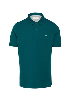 Teal poloshirt van katoen, met een kraag, twee knopen en korte mouwen. Inclusief een klein logo op de linkerkant van de borst.