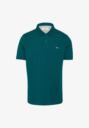 Teal poloshirt van katoen, met een kraag, twee knopen en korte mouwen. Inclusief een klein logo op de linkerkant van de borst.