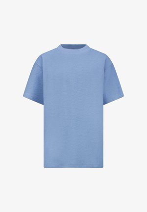 Lichtblauw oversized T-shirt, korte mouwen, ronde hals, gemaakt van gestructureerde stof, met een zachte afwerking en een casual silhouet.
