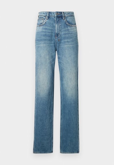 Lichtblauwe denim wijde jeans met een vervaagde afwerking, voorzien van vijf zakken, een knoopsluiting en contrasterende stiksels.