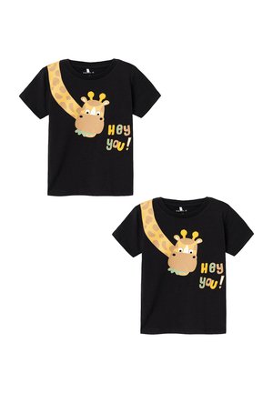 2ER-SET STYLISCHES KURZARM RUNDHALS - Print T-shirt - schwarz